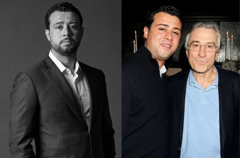 Aaron Kendrick De Niro family portraits showing professional headshot and candid moment at formal event