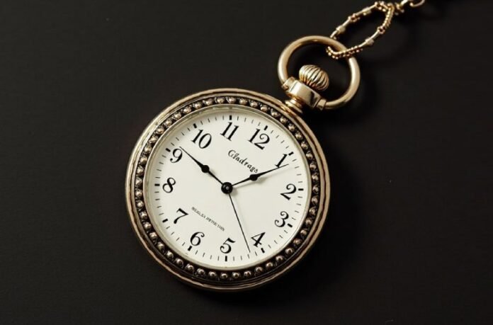 Vintage Gladrags Pocketwatch with silver case and white dial displaying Arabic numerals