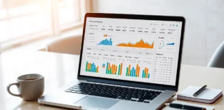 A laptop displaying financial charts and analysis on Investiit.com, helping users with investment and budgeting tools.