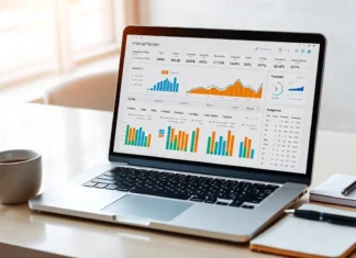 A laptop displaying financial charts and analysis on Investiit.com, helping users with investment and budgeting tools.