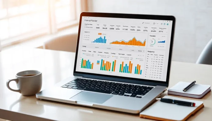 A laptop displaying financial charts and analysis on Investiit.com, helping users with investment and budgeting tools.