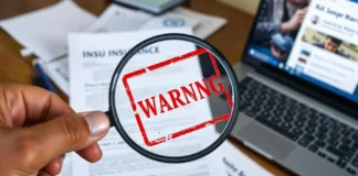 A person reviewing the Openhouseperth.net Insurance website on a laptop with documents on the desk, verifying its legitimacy.