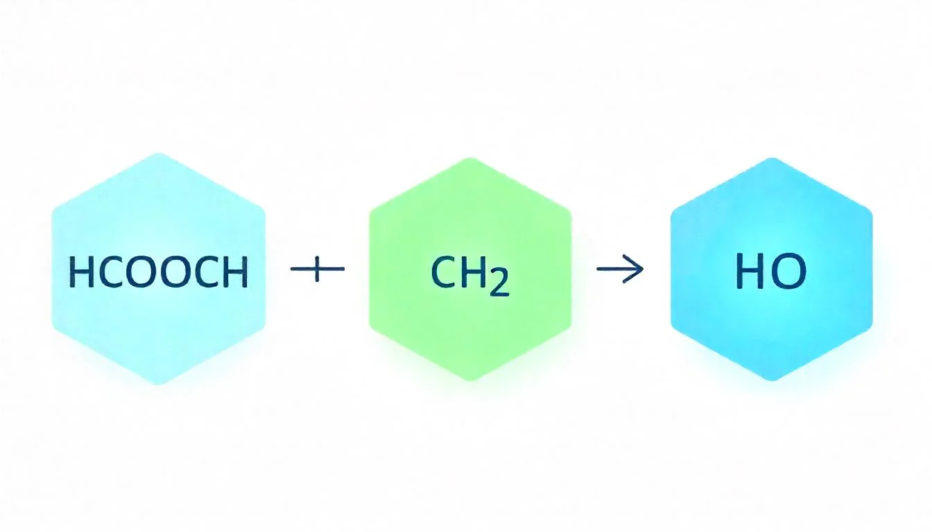 Chemical structure of HCOOCH CH2 H2O showing three connected components