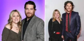 Daniella Liben and Adam Pally at red carpet events - side-by-side photos showing the couple in formal attire