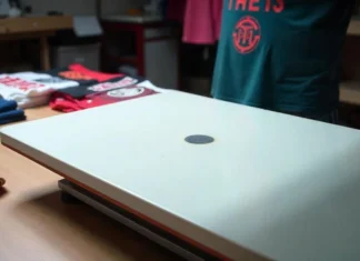 The upper heat press platen shows a visible Small Flaw Bump on Upper Heat Press Platen surface, which can affect print quality.