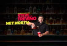 Steve Trevino pouring a drink at a bar during his comedy special 'An Evening with Steve Trevino