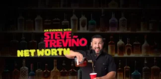 Steve Trevino pouring a drink at a bar during his comedy special 'An Evening with Steve Trevino