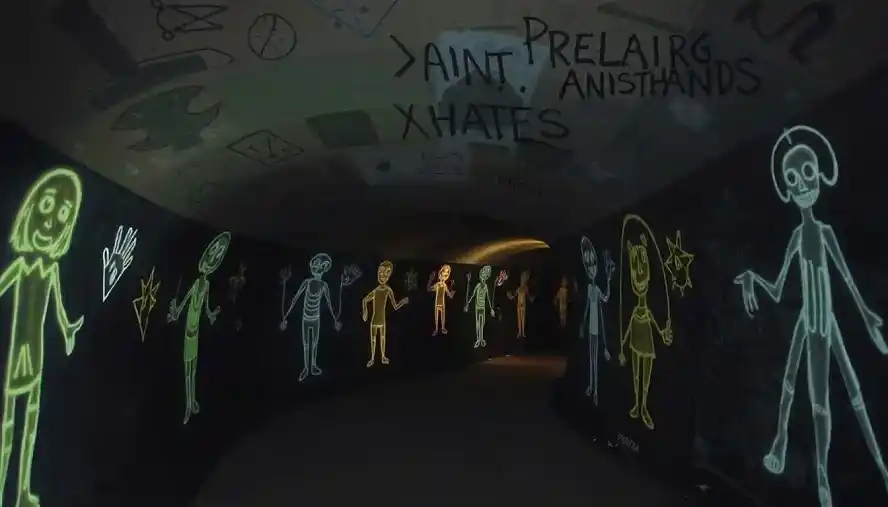 Strange glowing murals discovered under Prague streets, linked to the Pernithia Galnith mystery. 