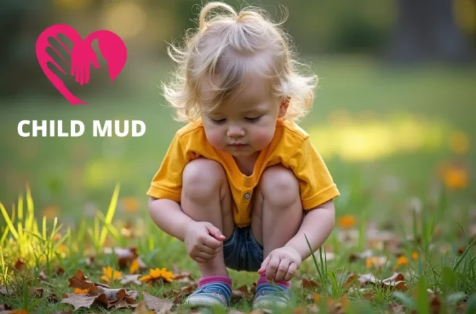 Toddler playing with nature outdoors of childmud.net