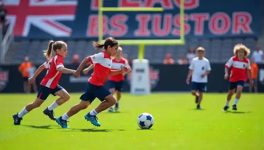 Young players competing in the NFL FLAG Championships as part of a 10u Football Dortey tournament. 