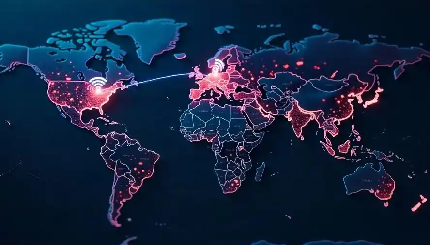 World map showing top 20 countries with the fastest internet