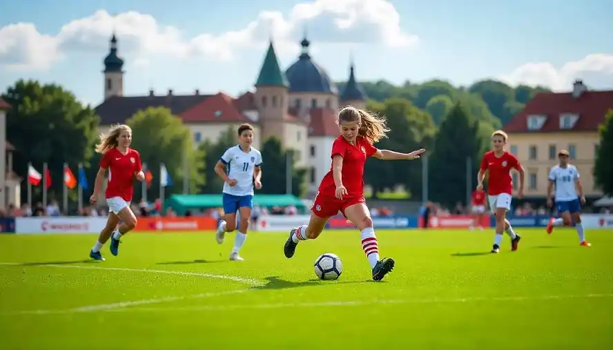 Players participating in the Youth Football Festival in Brno, Czech Republic, as part of a 10u Football Dortey event. 