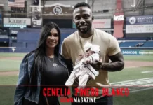 Cenelia Pinedo Blanco and Randy Arozarena family photo at baseball game showing Colombian heritage and MLB success