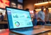 MSTStoreNet dashboard on laptop with retail tools, cloud storage, and analytics for 2025 business growth.