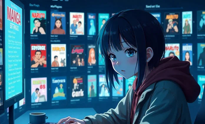 MyReadignamga homepage interface showing manga library with popular titles and navigation menu on digital device