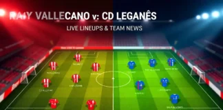 Rayo Vallecano vs CD Leganés lineups formation graphic with confirmed starting XI and tactical setup for Madrid derby